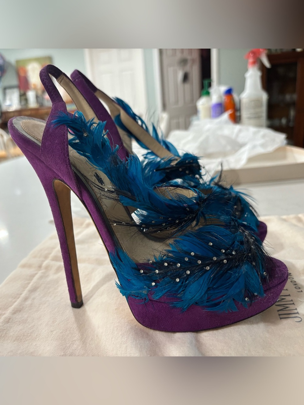 😍PRICE DROP! Jimmy Choo ICONs “ Marlene” Feather Slingback Heels Euro 37